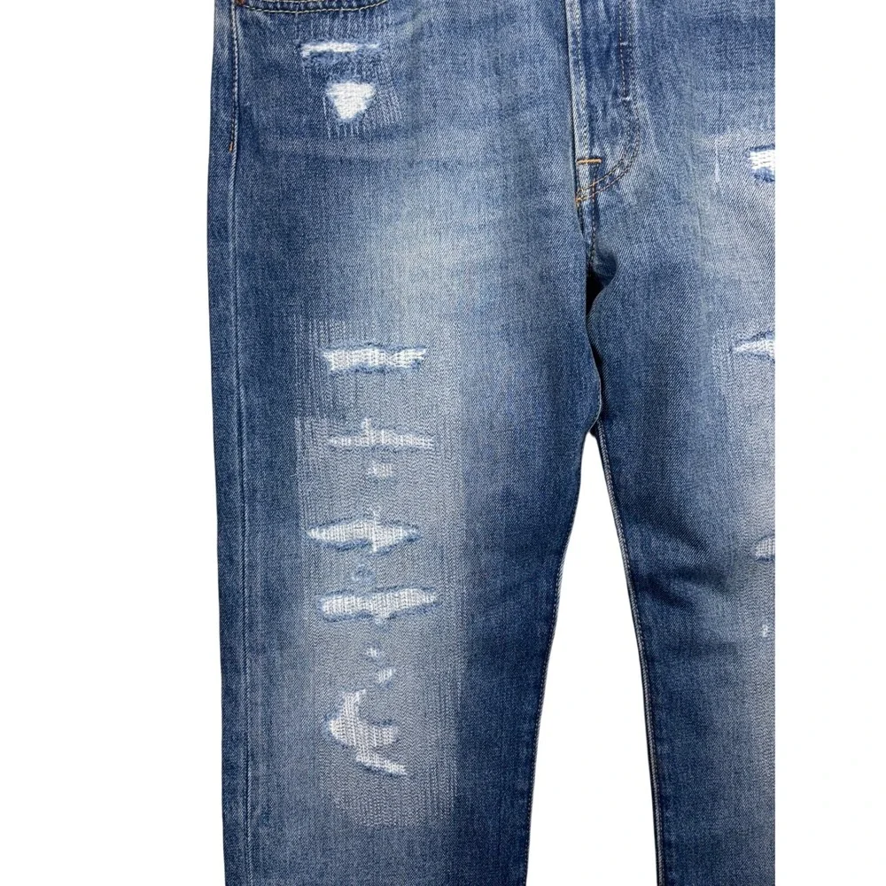 Levis 501 150th Anniversary Mens Distressed Straight Leg Jeans Blue W34 L38